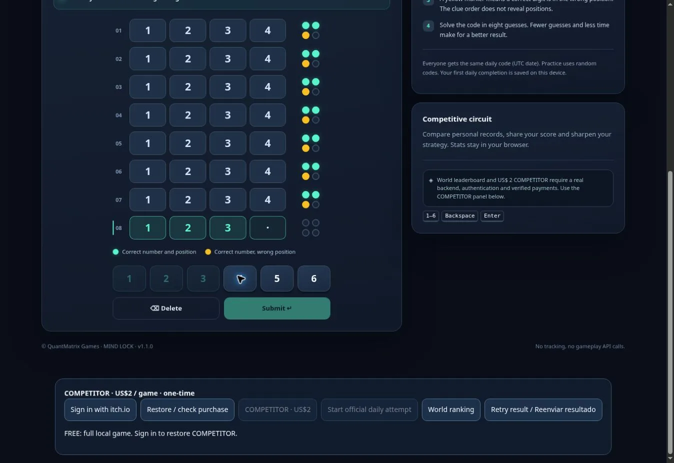 Real MIND LOCK gameplay: round feedback