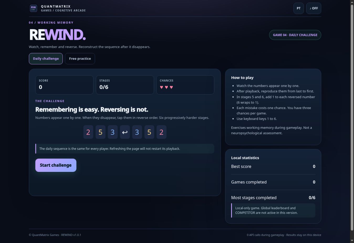 Real REWIND gameplay screenshot 1: start screen
